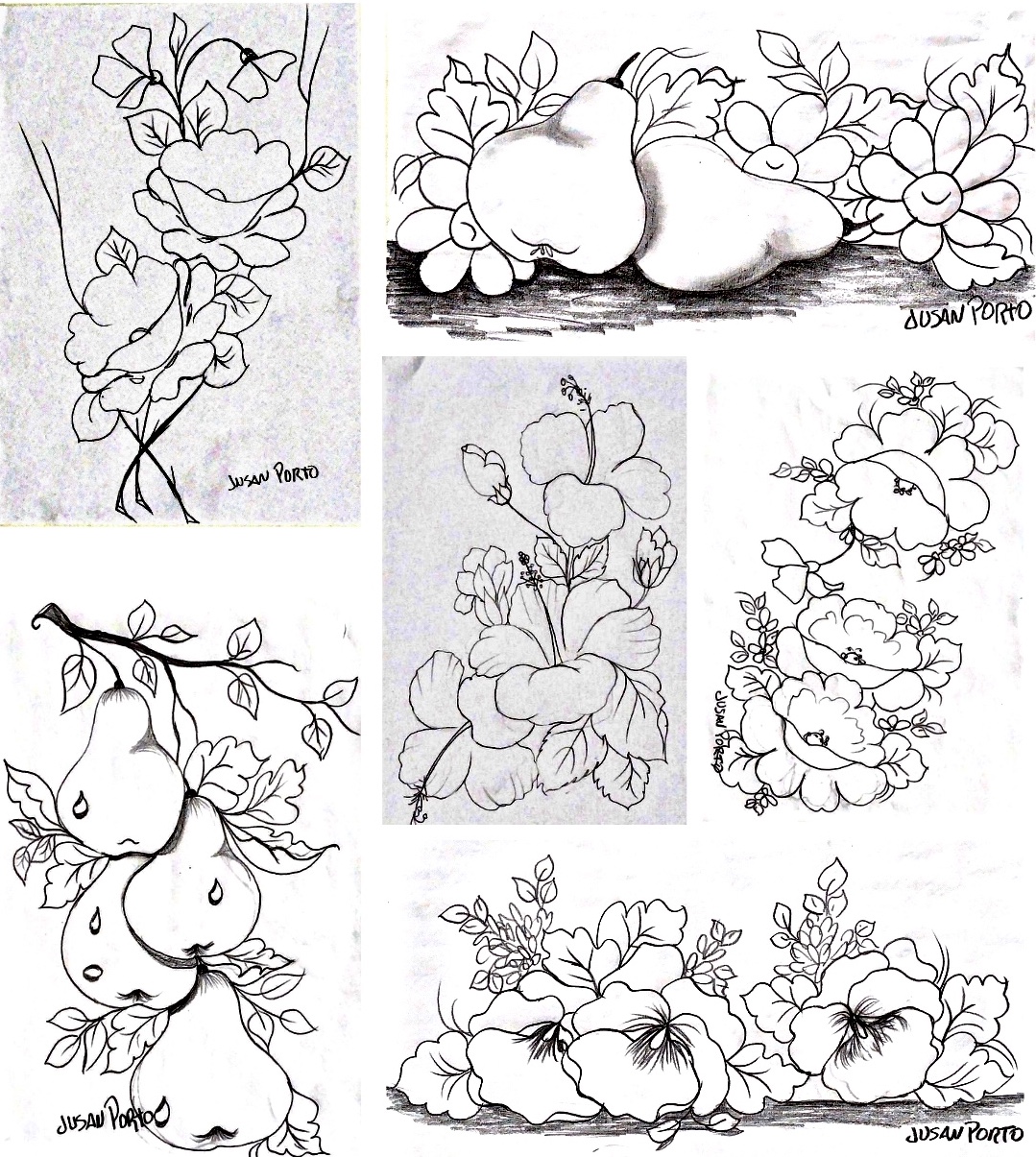 Risco de pintura com frutas e flores