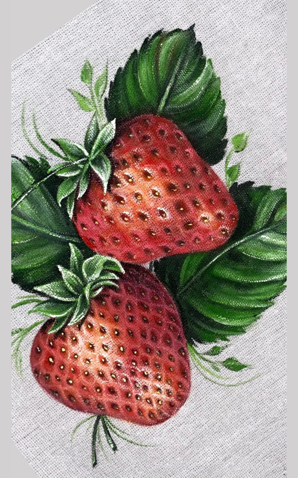Pintura em tecido de morangos vermelhos